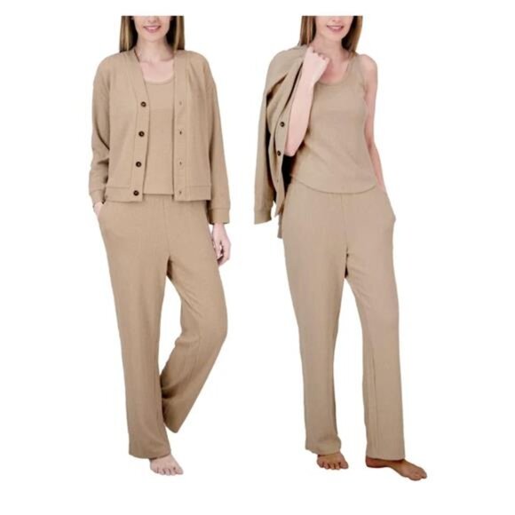 Love To Lounge Other - Live2Lounge Women's 3 Piece Textured Cable Knit Lounge Set